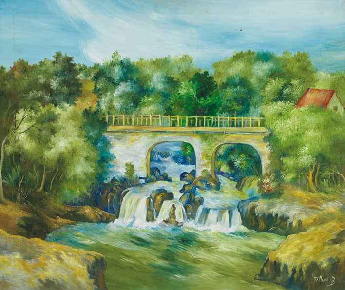 Tillum Bernard, Le pont, huile sur toile, 57,5 x 68 cm,